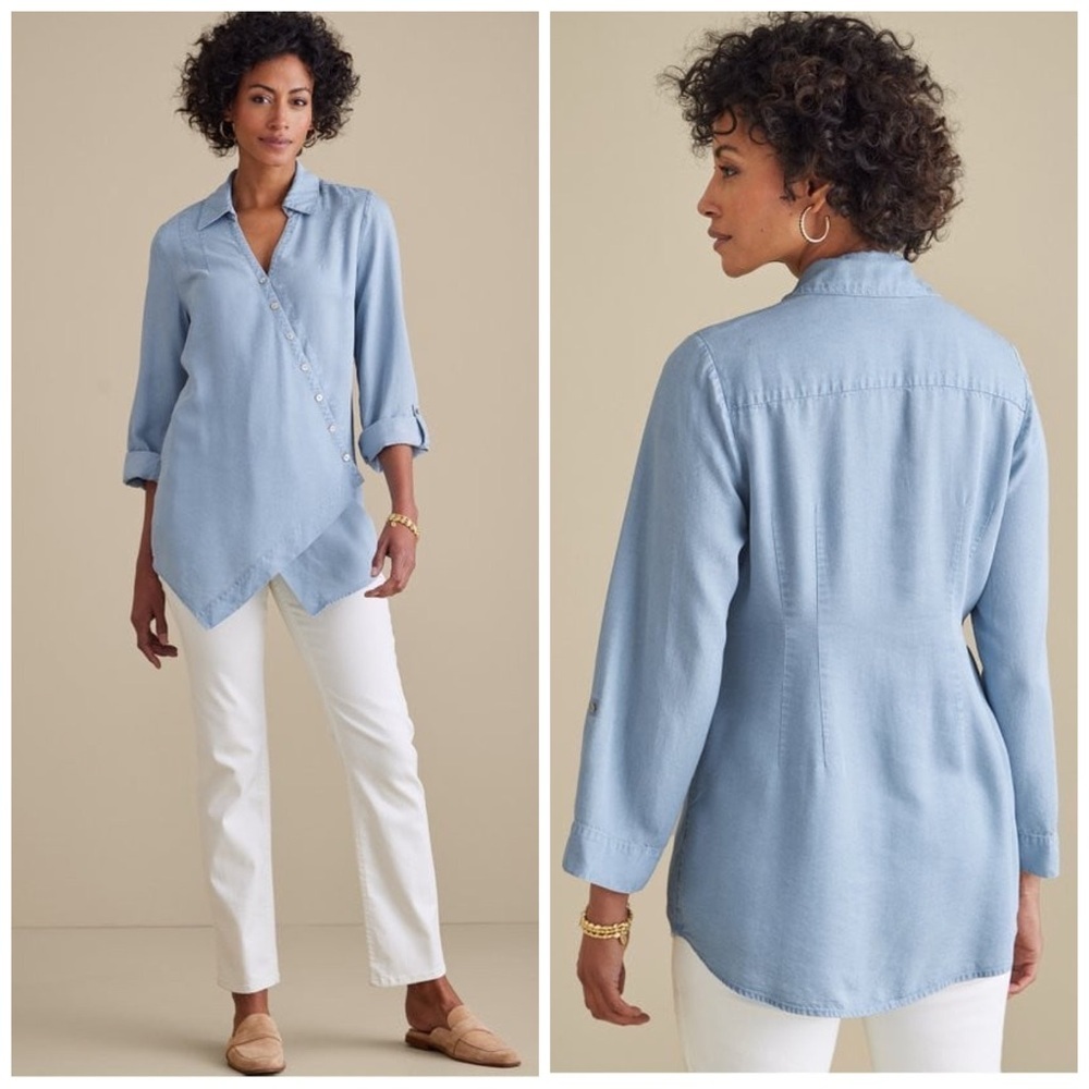 Soft Surroundings Washed Tencel Tunic Top Size M - Picture 2 of 9